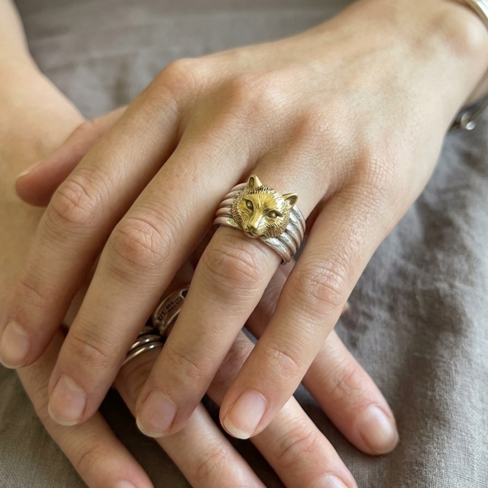 Folli Follie whimsical Sterling Silver and Gold Tone Cat Ring Size 7